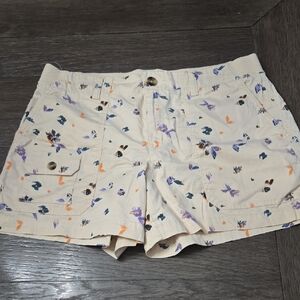 Sonoma Cream Floral Cargo Shorts with Purple & Orange Accents